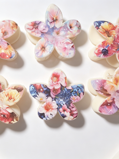 Vintage Floral Print Plumeria Hair Claws