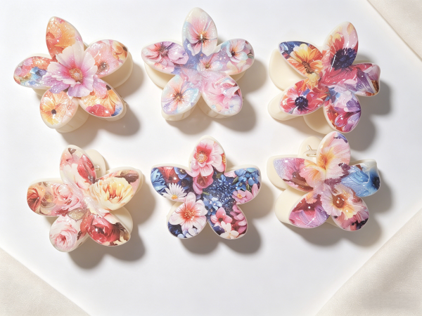 Vintage Floral Print Plumeria Hair Claws