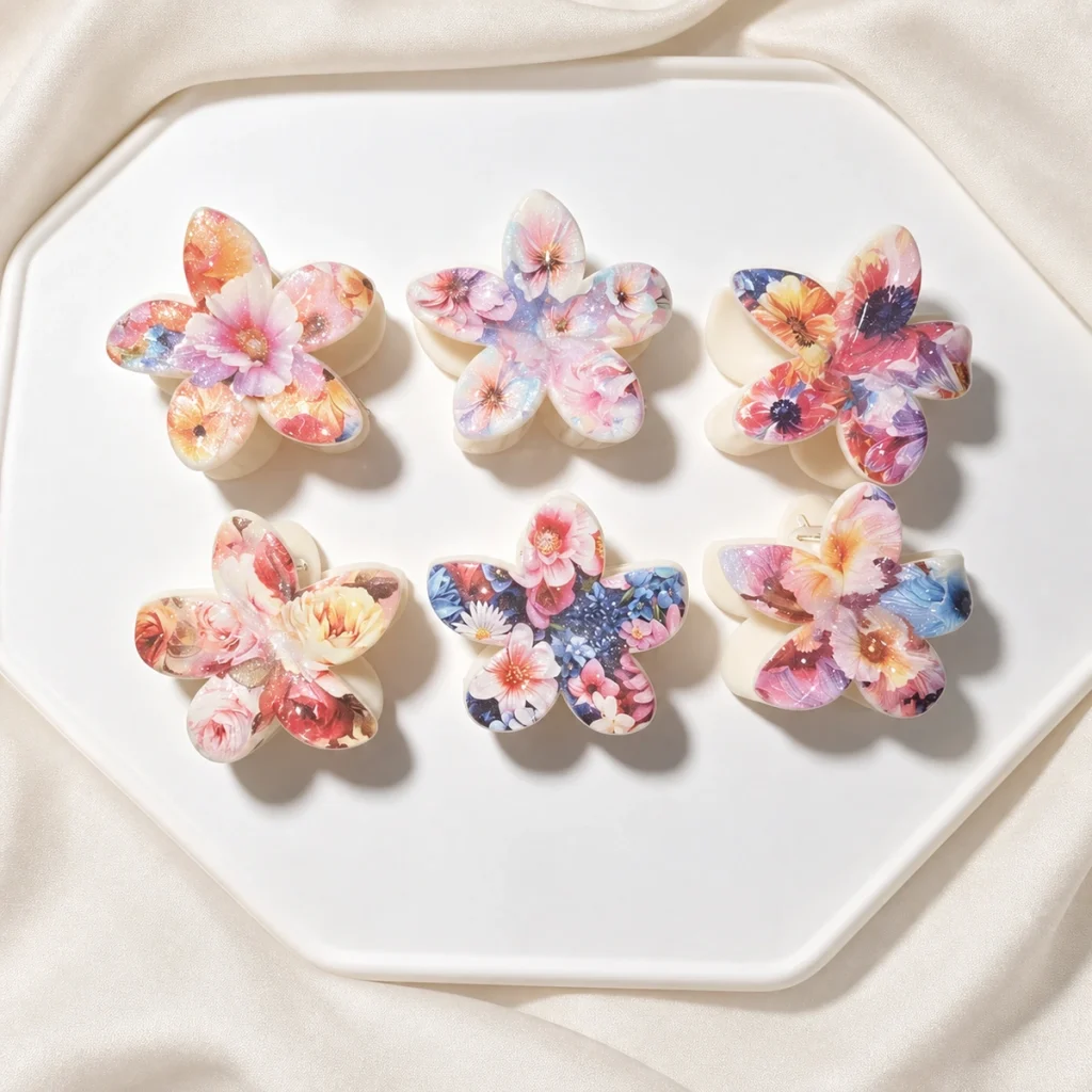 UV Printed Plumeria Hair Claw Clips - Style 005