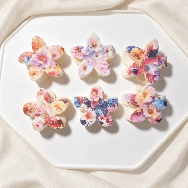 UV Printed Plumeria Hair Claw Clips - Style 005
